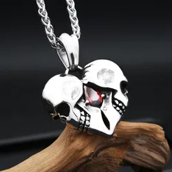 Punk Hip Hop Love Heart Skull Pendant Necklace 316L Stainless Steel Fashion Creative Red Stone Necklaces For Men Amulet Jewelry
