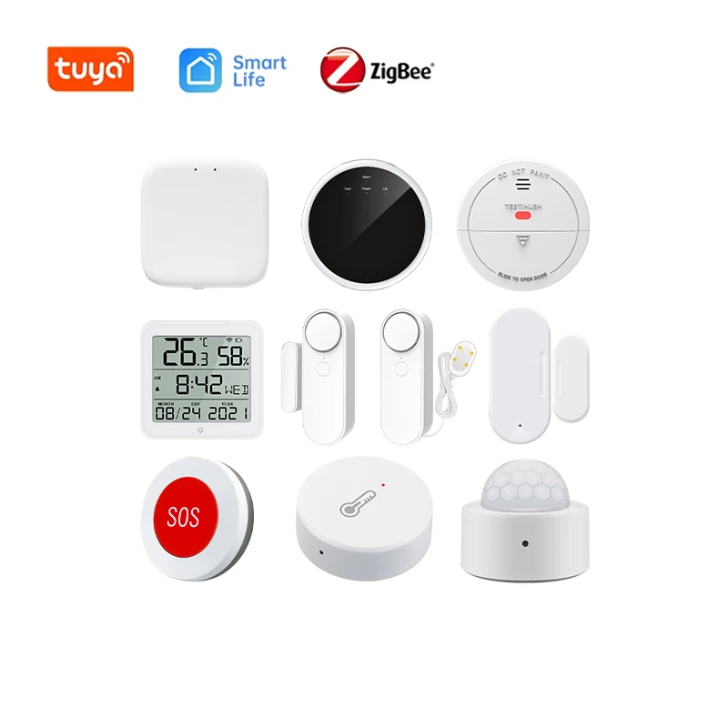 Zigbee Tuya Sos Panic Button Temperature Detection Smart Home Security System Kit Wireless House Door Alarm