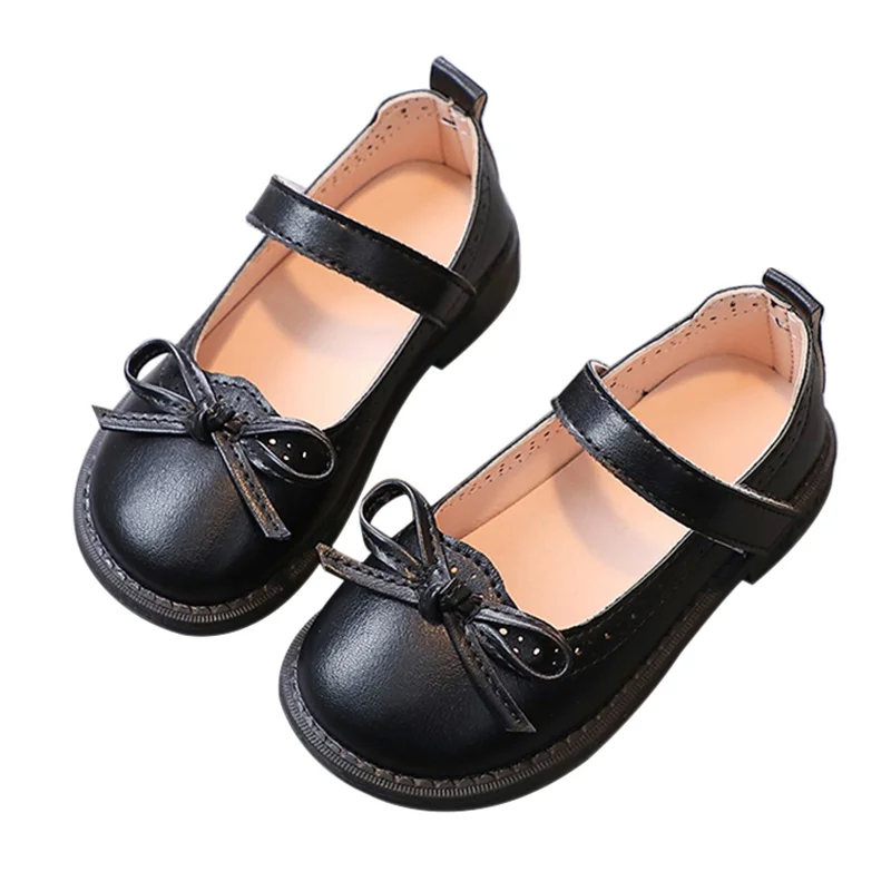 Girls Bow Tie Soft Bottom Non-Slip Leather Shoes 2-10 Years Old Female Baby Shallow Mouth Breathable Princess Shoes