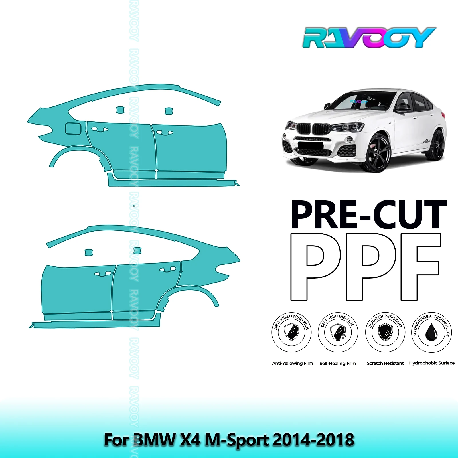 

For BMW X4 M-Sport 2014-2018 8.5mil Clear Matte Pre-Cut PPF Door & A/B Pillar Kit TPU Paint Protection Film Set