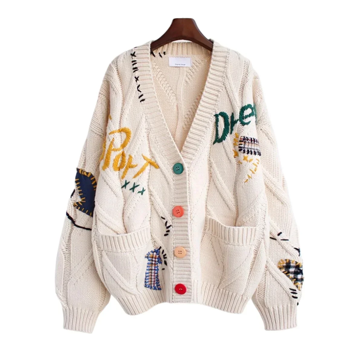 Embroidered Knitted Cardigan Open Shirt Women Design Sensation Small Lazy Style Loose Ladies Sweater 2024 Autumn Winter Season