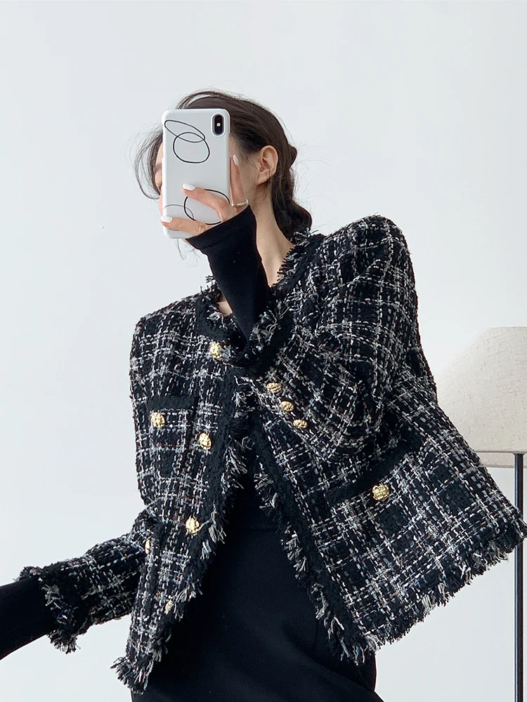 

Rich Girl Woolen Quilted Jaet Women's Faion Winter ort down Coat with Fringe 90 White Du Feather Korean Sle