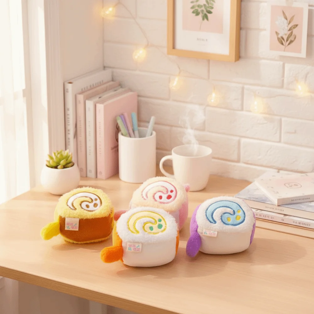 พวงกุญแจตุ๊กตาสวิสโรลรูปเค้ก ขนาด 10 ซม. ตุ๊กตาสวิสโรลขนปุย พวงกุญแจตุ๊กตาการ์ตูนขนนุ่ม ของตกแต่งเทศกาล