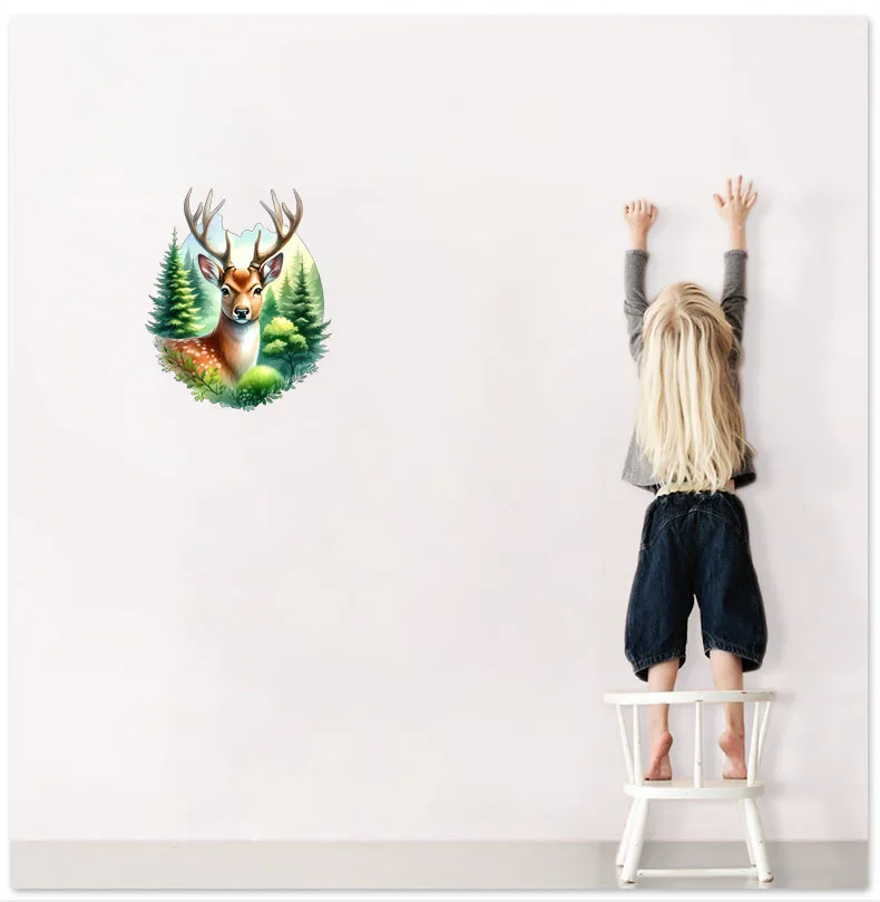 Three Ratels CFN60 Beautiful Forest Elk Colorful Art Wall Stickers for Home Decoration
