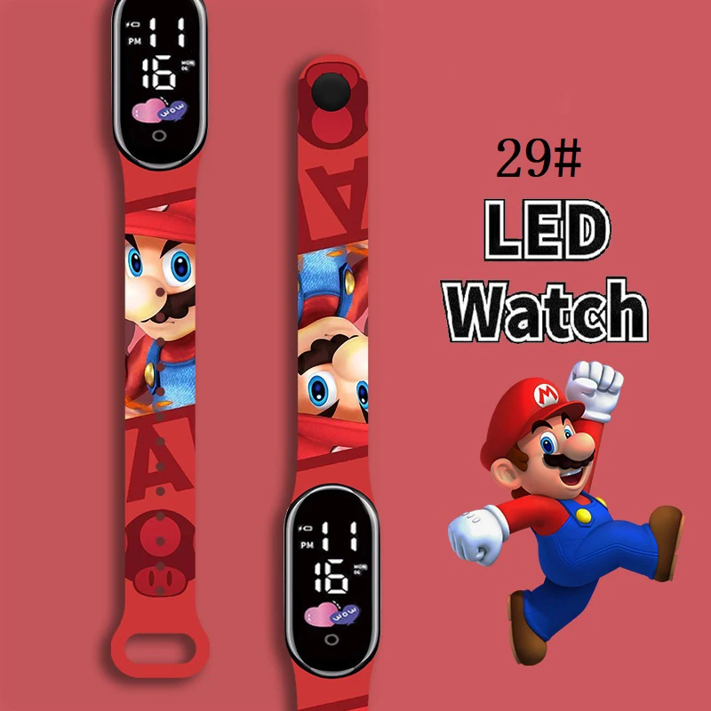 

Mario Bros Children's Watches Action Figures Luigi Princess Peach Yoshi Bowser kids Sport Wristband Waterproof Digital Watch