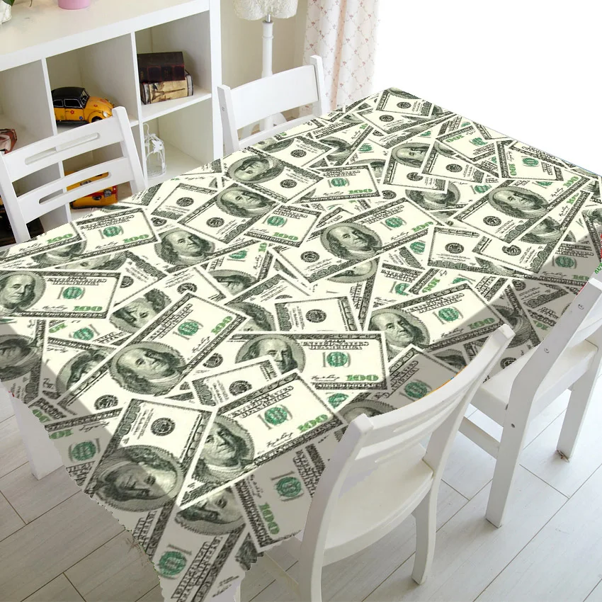 3D US Dollar Bill Banknote Party Home Decor Money Currency Notes Tablecloth Table Cloth Cover for Rectangle Square Table Dinning