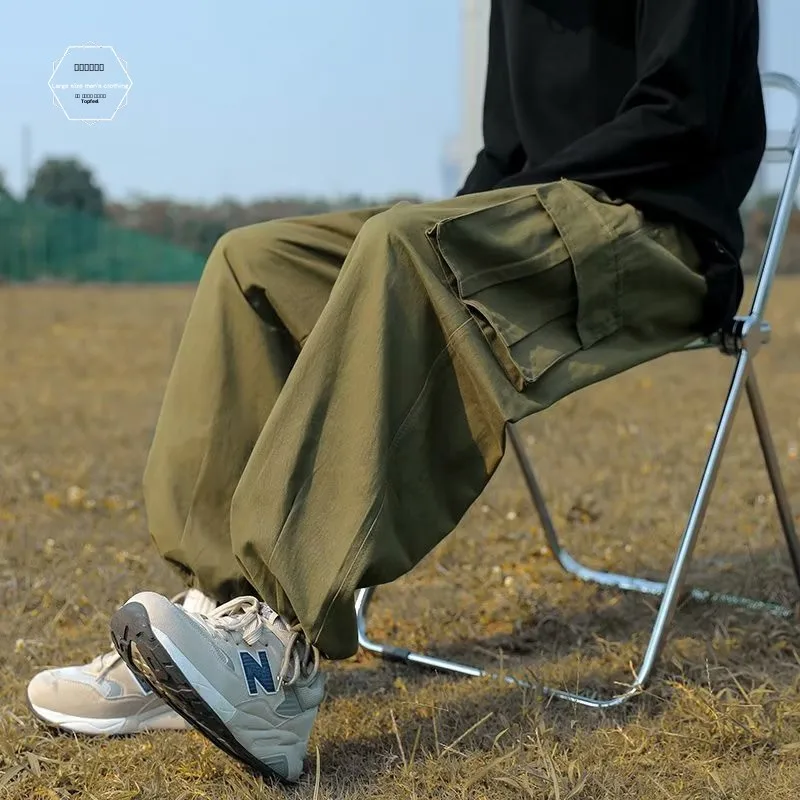 

Мужские брюки в стиле милитари, свободного кроя, прямые, длинные, для осени и весны, повседневные, в уличном стиле