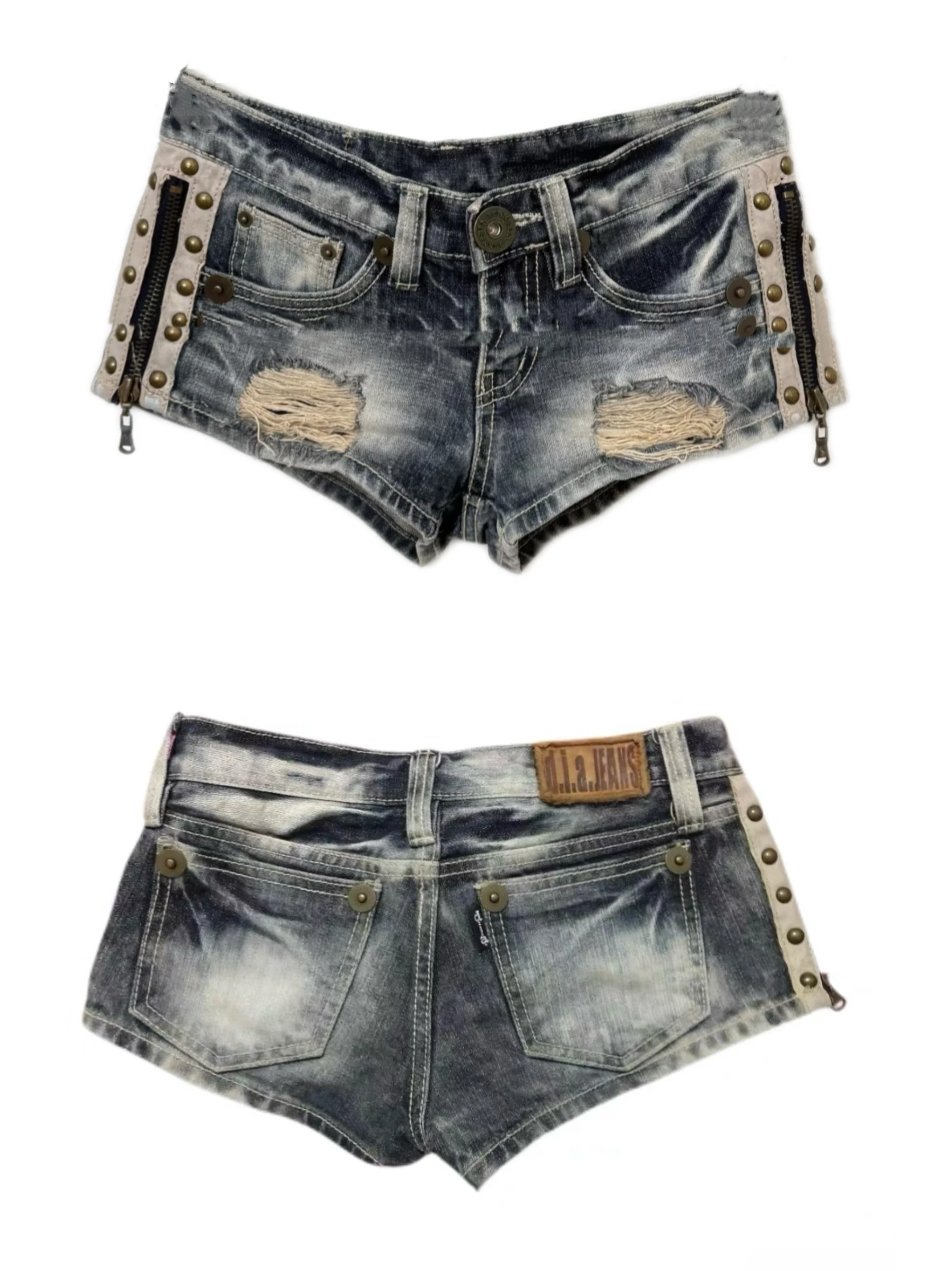 

Low Waist Rivet American Style Hot Girl Super Short Jeans Casual Zipper Pocket Women's Summer Fashion Slim Fit Denim Shorts