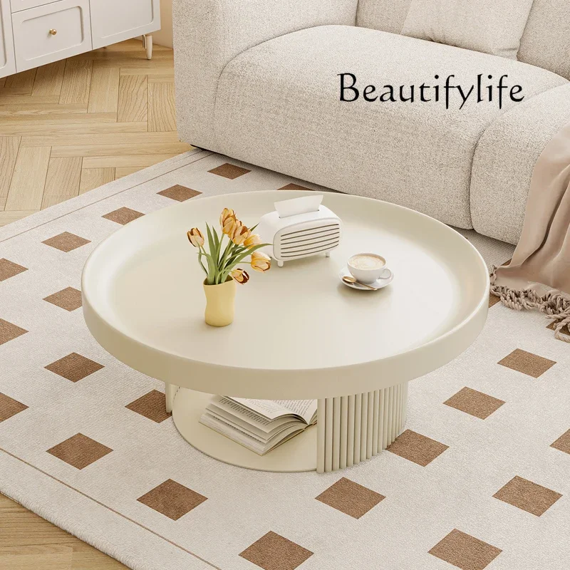 

French retro style home living room small apartment coffee table modern simple cream style creative round table