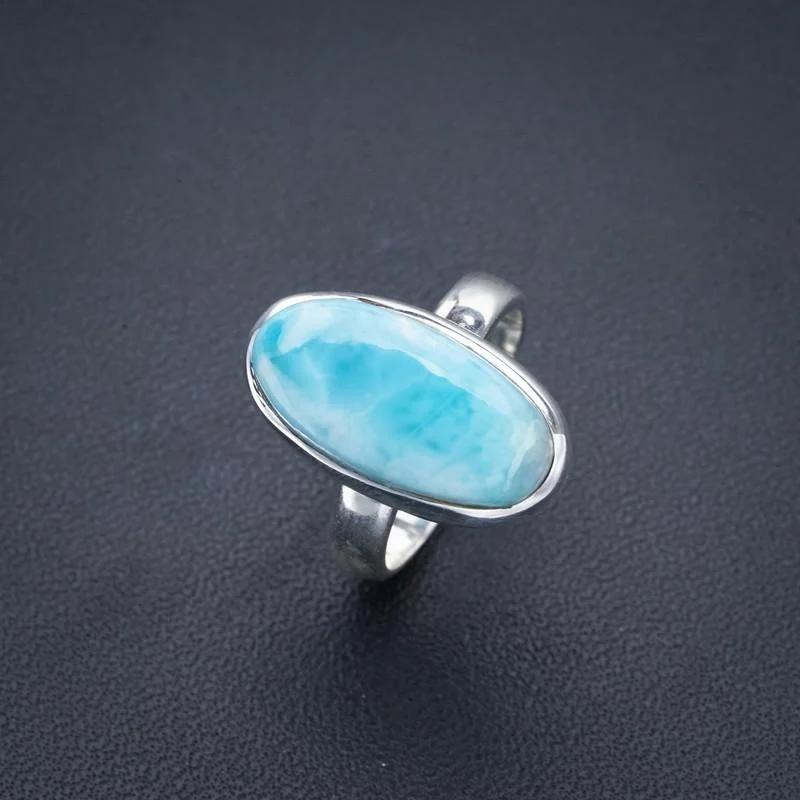 

StarGems Natural Larimar Handmade 925 Sterling Silver Ring 6 F0260