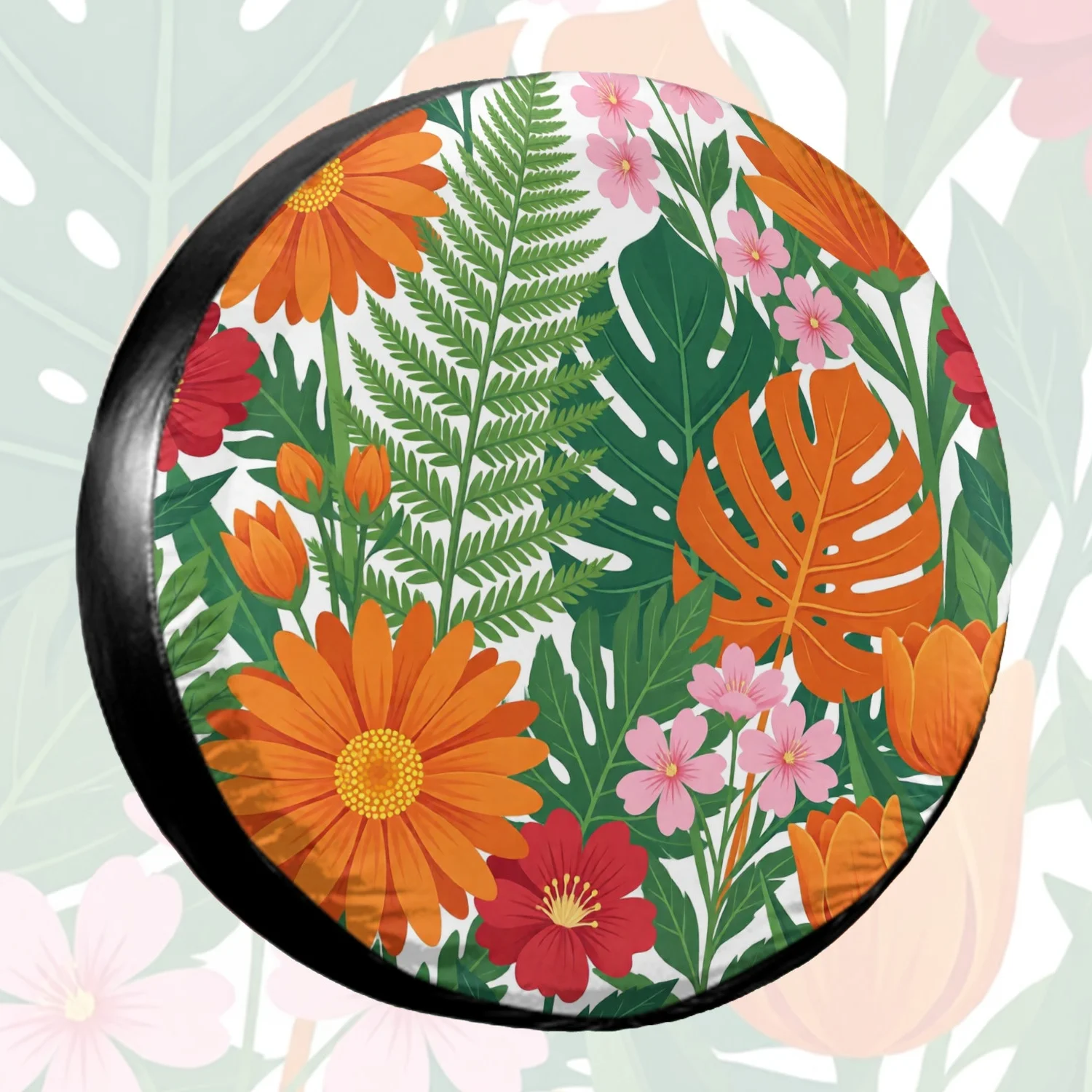 1pc Spare Tire Cover Colorful Botanical Floral Foliage Pattern Weatherproof Dustproof Wheel Protectors Universal Wheel Covers Fi