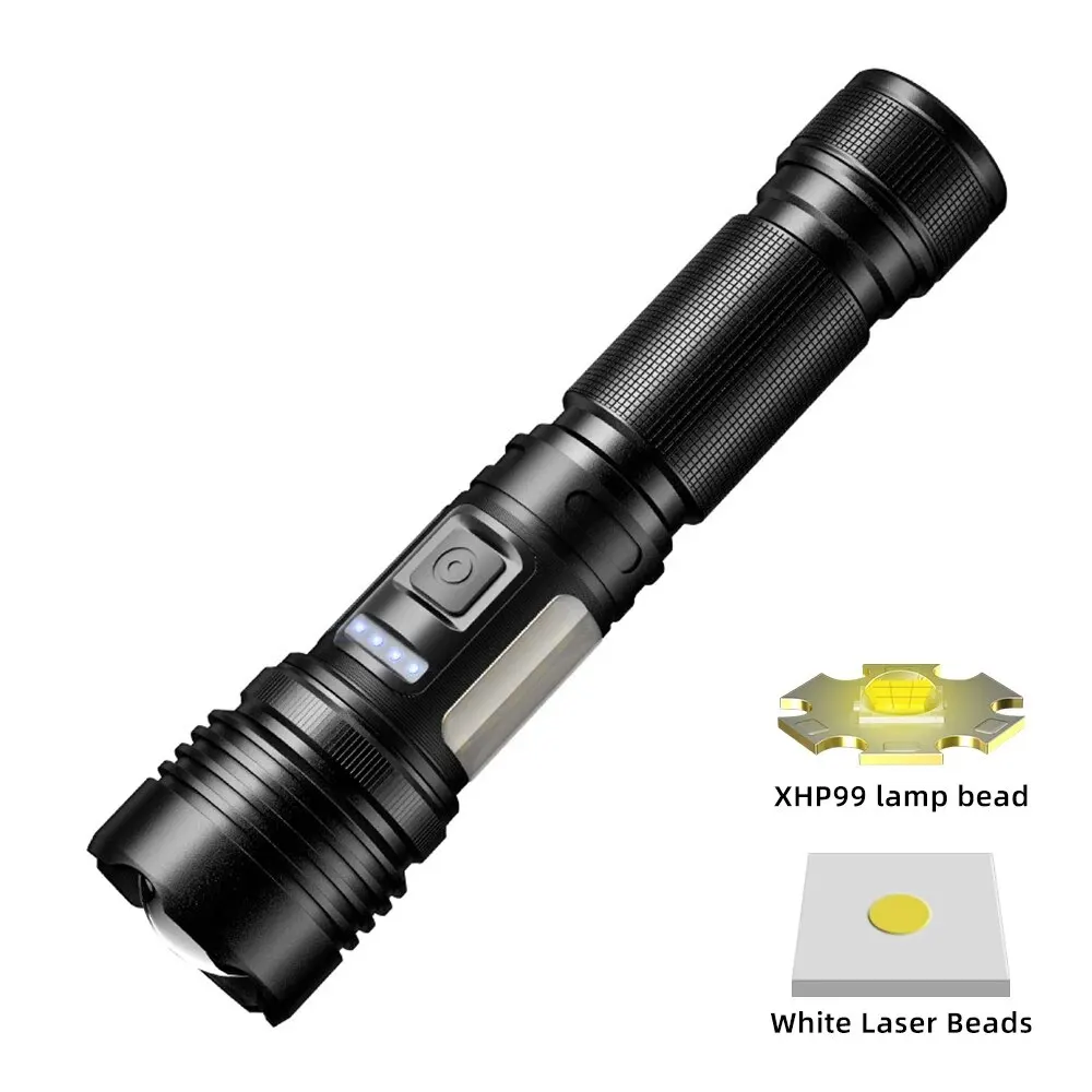 High Power LED Flashlight Torch with 30W Wick and Double Side Lights Lighting Distance 1500M Waterproof Tactical Hunting Lights