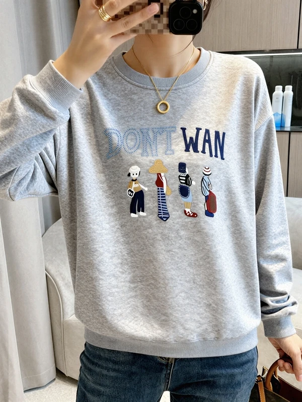 

Женская толстовка с круглым вырезом и капюшоном, весенняя, больших размеров, на флисовой подкладке, свободного кроя, с длинными рукавами, с мультяшным принтом