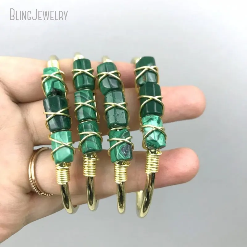 

10pcs K Gold Color Stainless Steel Bangle Birthstone Malachite Stone Couple Bracelet Women Wedding Jewelry Cuff Gift Accessory