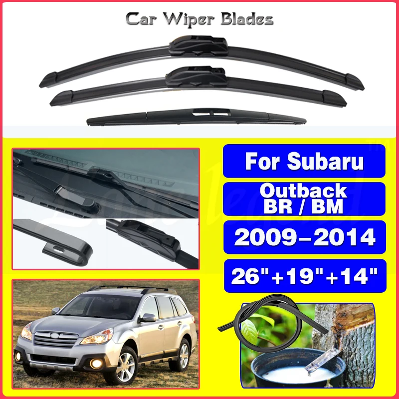 

For Subaru Outback BR / BM 2009 - 2014 Car Wiper Front Rear Wiper Blades Windshield Windscreen Window 2011 2012 2013 26"+19"+14"