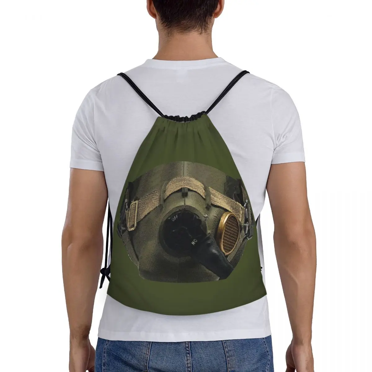 Custom Modern Fighter Pilot Helmet Drawstring Bag for Shopping Yoga Backpacks Women Men Sports Gym Sackpack