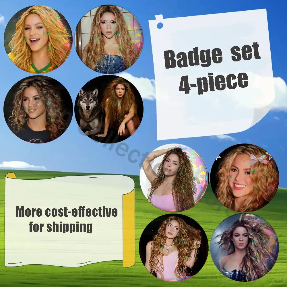 Singer S-Shakira Brooches for Backpack Accessories 25,32,44,58,75mm Round Enamel Pins 4-piece set Cartoon Anime enamel Pin Set