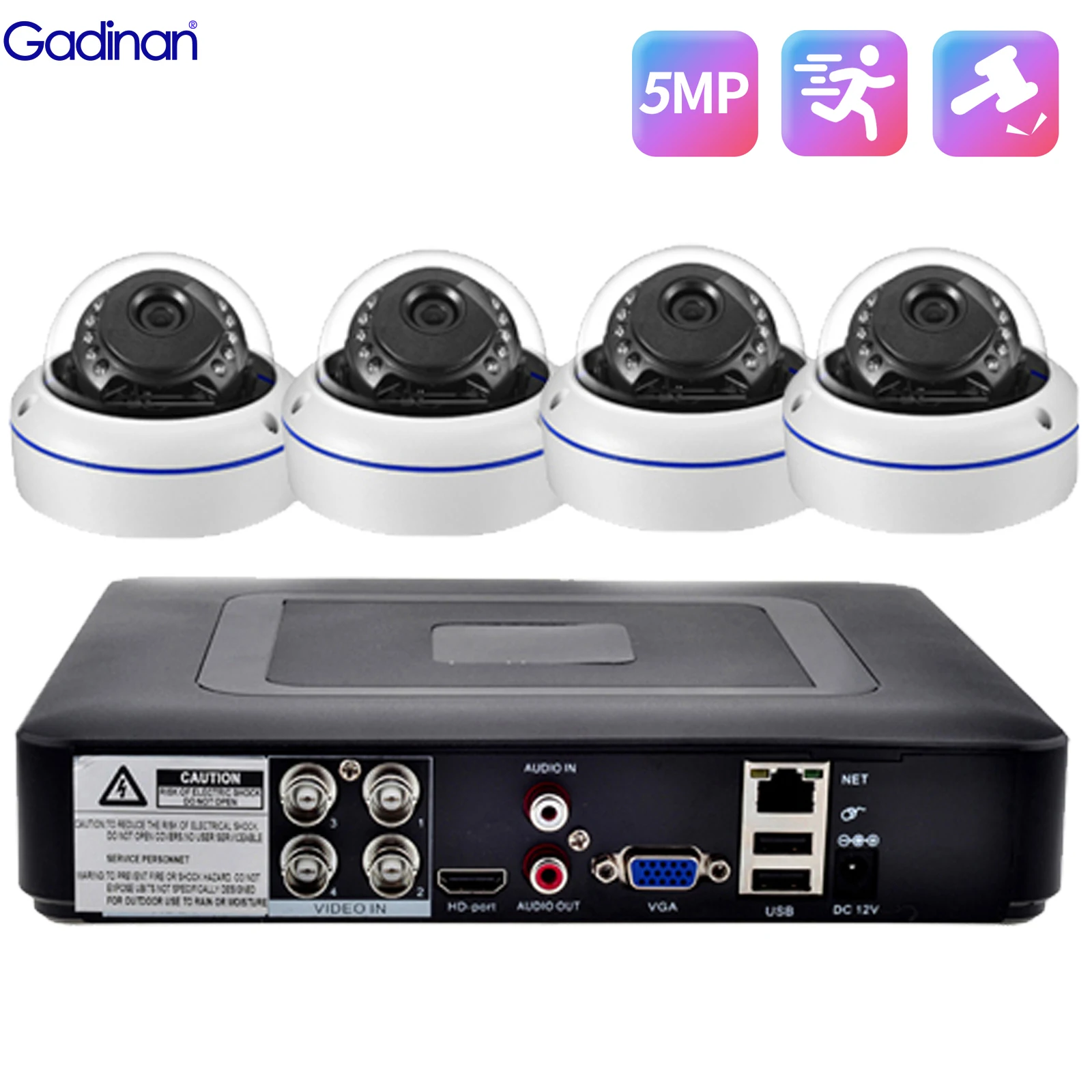 

Gadinan AHD Security Camera System HD 5MP 1080P Metal Dome Waterproof Video Surveillance Set BNC 4-Channel DVR Kit 2/4PCS Camera