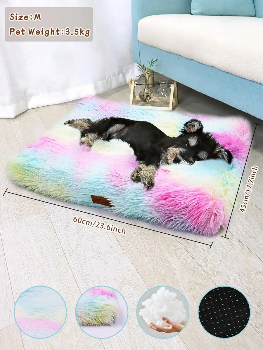 1PC Washable Plush Pet Crate Bed For Dog Anti-Slip Pet Mat Bed For Cat Fluffy Comfy Pet Sleeping Mat For Large, Jumbo, Medium, S