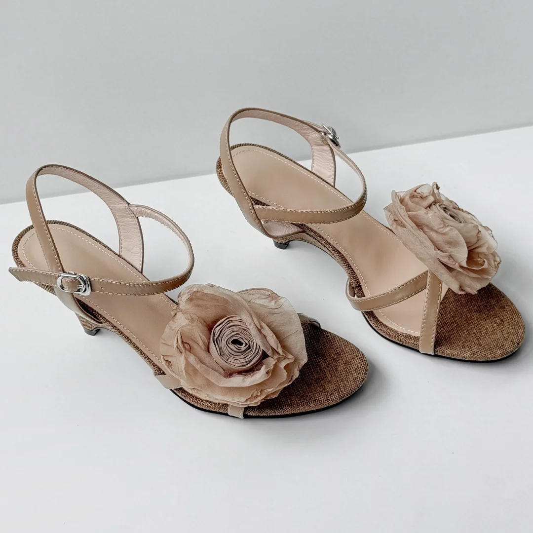 

Женские босоножки из натуральной кожи с узким ремешком на танкетке 6,5 см, элегантные женские туфли-лодочки на тонком повседневном каблуке с цветочным принтом