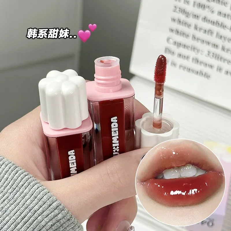 Esmalte de labios con espejo de mermelada de vino tinto, lápiz labial líquido rojo altamente pigmentado, taza antiadherente hidratante, esmalte de labios, maquillaje de tinte de labios desnudo