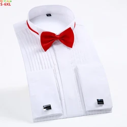 Camisas masculinas single-breasted manga longa com gola quadrada, camisa branca, casamento, festa, performance, masculino, S-7XL, 8XL