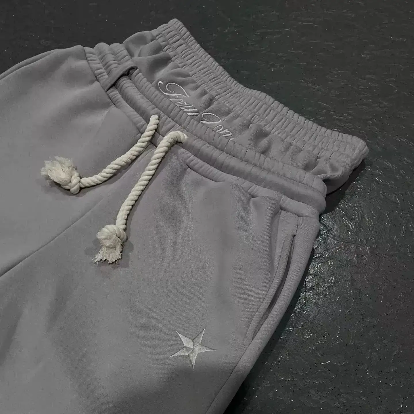 Harajuku Loose Double Waisted Sweatpants Y2K American Solid Color Letter Embroidery Casual Pants Hip Hop Drawstring Waist Jogger