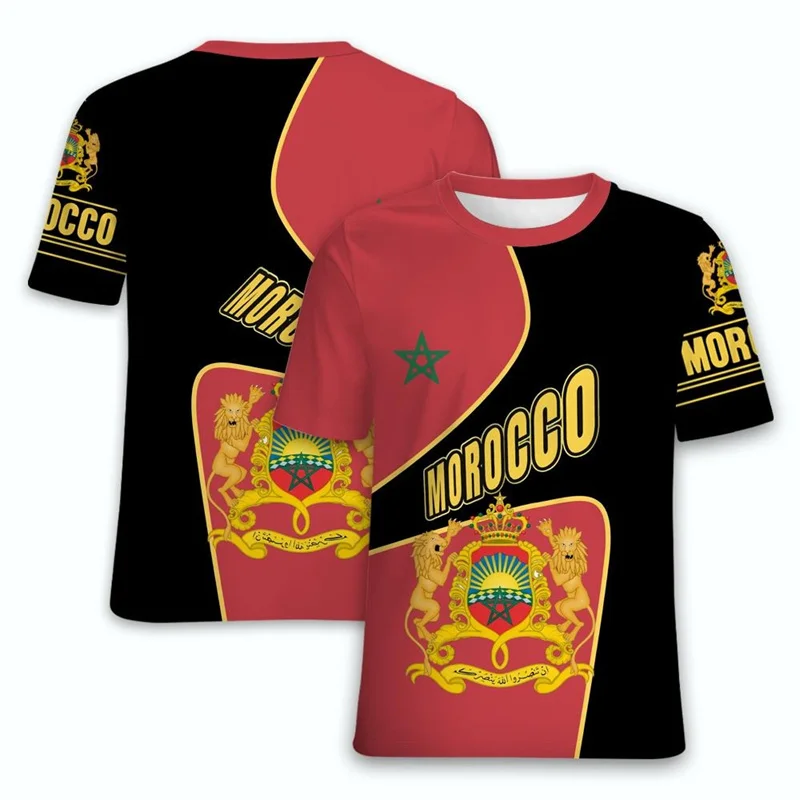 

Morocco Flag National Emblem T-shirt For Men Patriotic Streetwear Short Sleeve Red T Shirts 2025 Summer Casual Loose Tee Top
