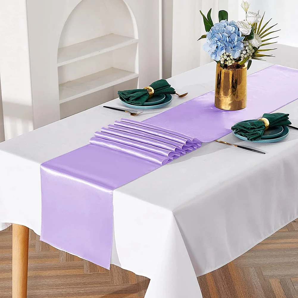 A01F-Pack Of 5 Satin Table Runner 12 X 108 Inch Long,Lavender Table Runners For Wedding,Birthday Parties,Banquets Decorations