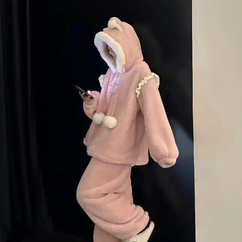 

Корейская версия, женские пижамы с героями мультфильмов, одежда для сна с леопардовым принтом, коралловый флис, осень-зима, новая модель, сохраняющий тепло, домашний костюм