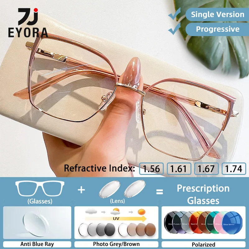 

EYORA Metal Retro Cat Eye Oversize Fram Reading Glasses Myopia Eyewear Hyperopia Anti Blue Ray Progressive Photochromic Eyewear