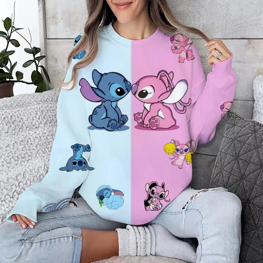 Women's Fashion Hoodie Disney Stitch print Fashion Autumn Daily Long Sleeve Round Neck Loose Pullover Cartoon Boho Style Sweatsh