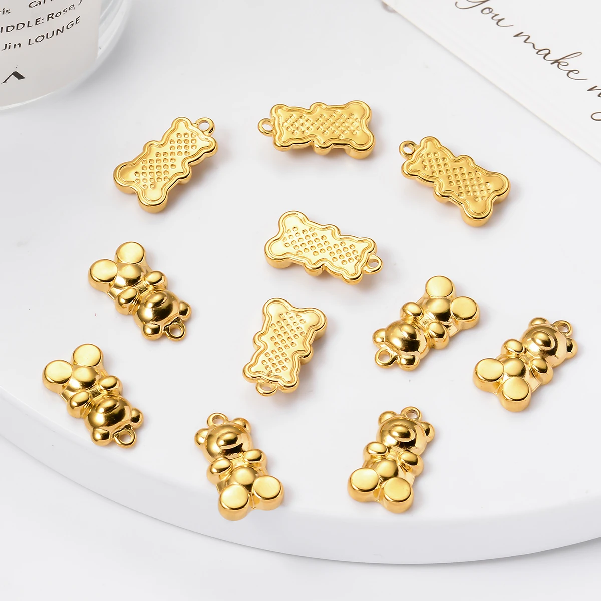 Wholesale 6pcs/lot No Fade Cute Bear Charms Stainless Steel Pendants DIY Jewelry Making Accessories