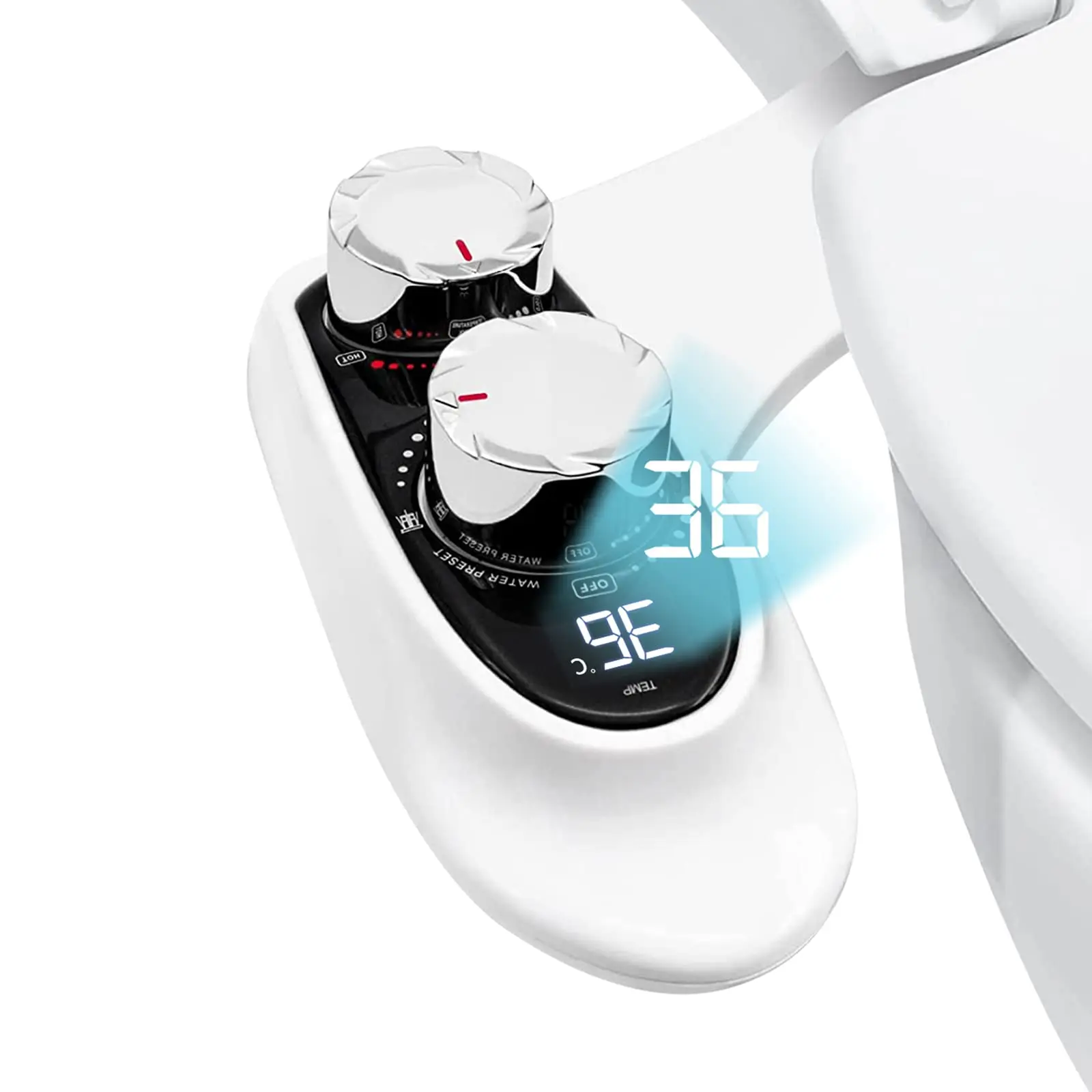 Toilet Bidet Attachment Digital Display Temperature Adjustable Non Electric Self Cleaning Dual Nozzles Hot & Cold Water Bidet