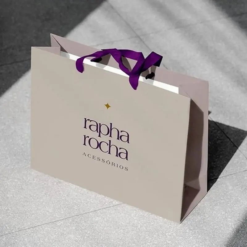 500pcs/Lot Wholesale Luxury Custom Printed Logo Eco-Friendly Paper Bags Wedding Sweets Party Gift Packaging With Ribbon rope