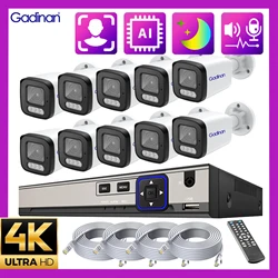 Gadinan Outdoor 4K 8MP Security Camera System Face Detection 10CH POE NVR Two-Way Audio 4MP Color Night Vision Surveillance Kit