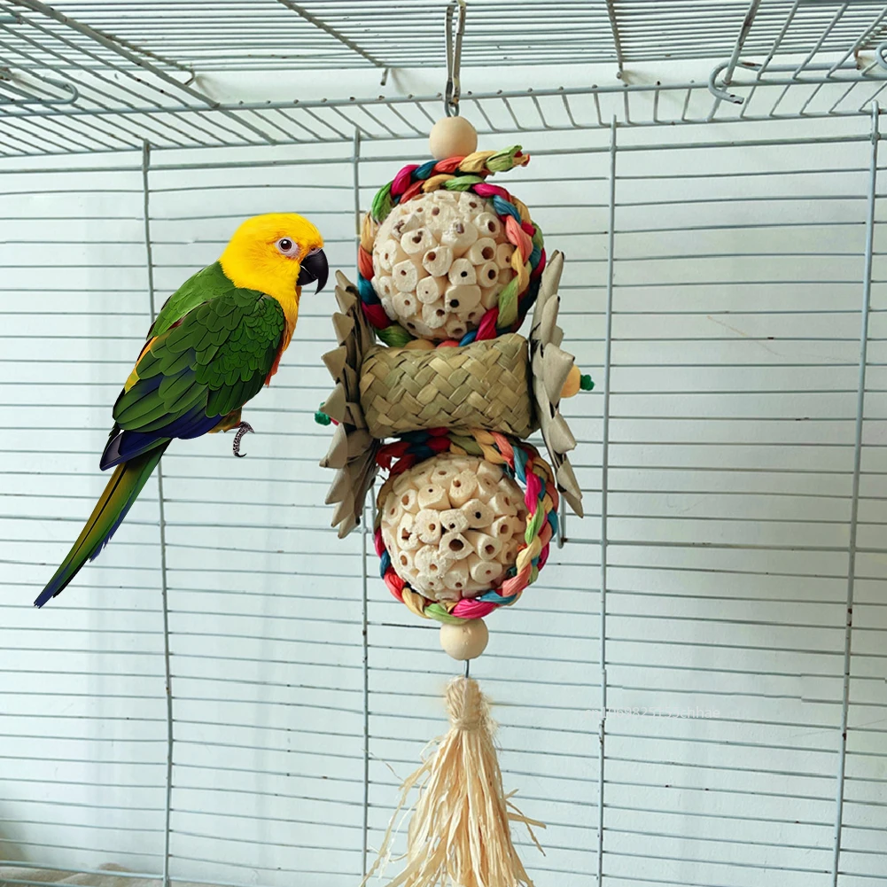 Parrot Toys Bird Chewing Foraging Toy with Single Plant Stems and Roots Cage Accessories Teeth Grinding Puzzle Chewing Toys