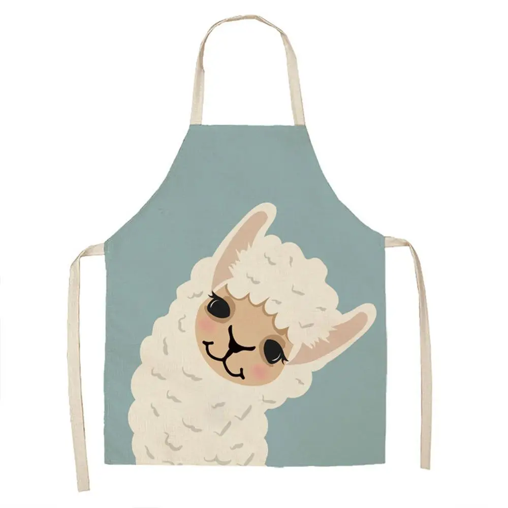 New Alpaca Cactus Printed Cotton Linen Sleeveless Aprons Kitchen Women Pinafore Home Cooking Baking Waist Bib Adult Child Aprons