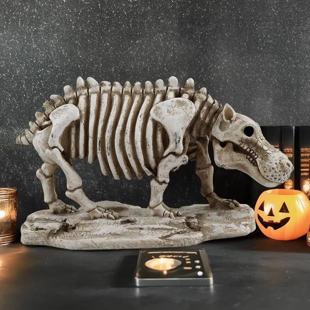 Funny Resin Hippo Shape Skeletons Figurines Small Decorative Skeleton Hippo Statue Realistic Simulation Animal Sculpture Desk