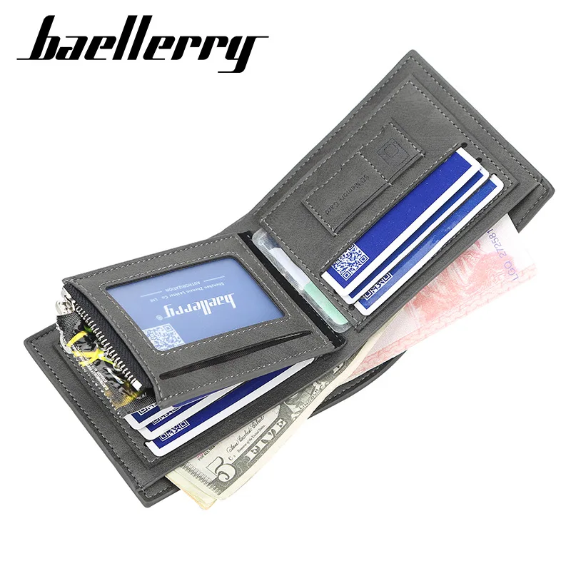 Baellerry Short Men's Wallet Leather Coin Purse Card Clips Simple Frosted Wallet with Multiple Card Slots Casual Wallet for Men