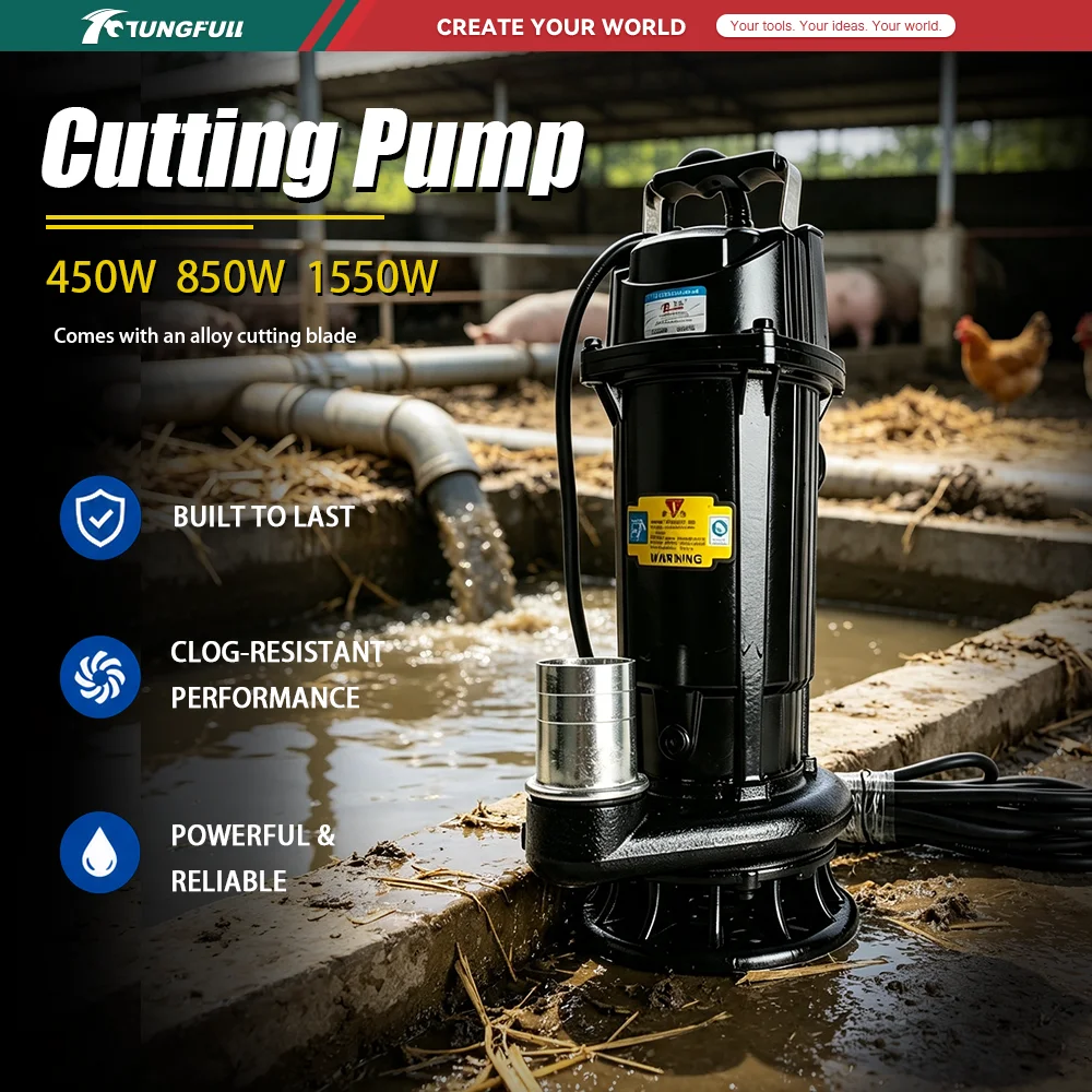 Submersible Cutting Sewage Pump 450W/1550W Clog Resistant Dirty Water Drainage Pump For Farm Sewage Waste Water Transfer