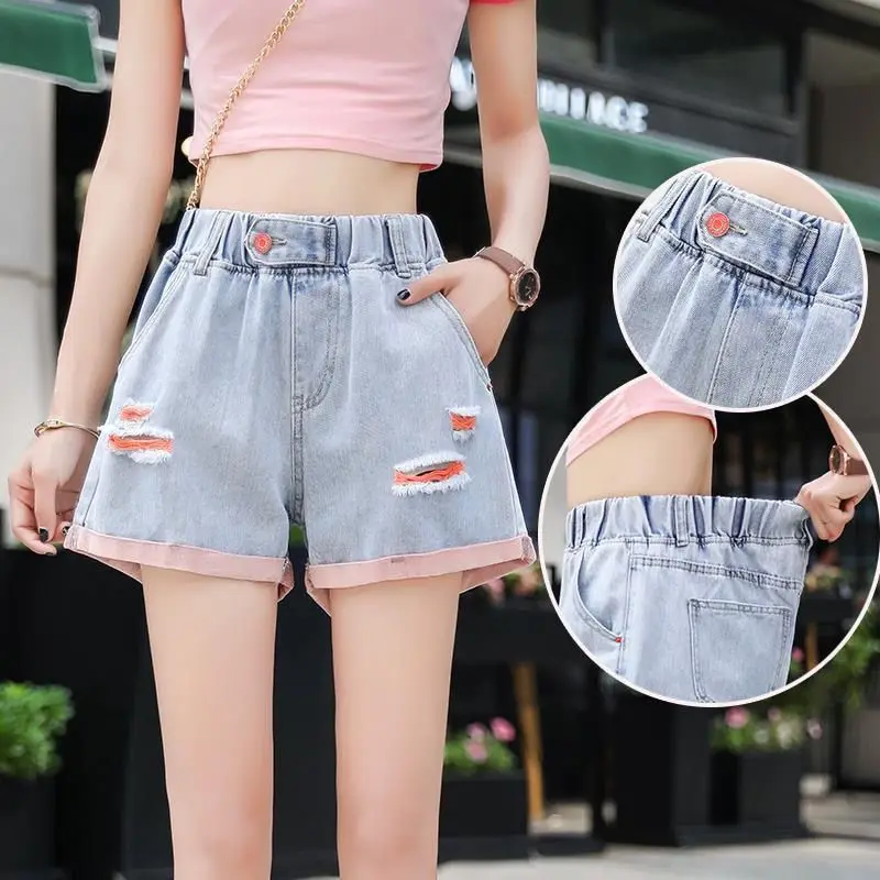 

2024 New Korean Edition Academy Style Elastic Waist Loose Slim Wide Legs High Waist Student Hot Pants