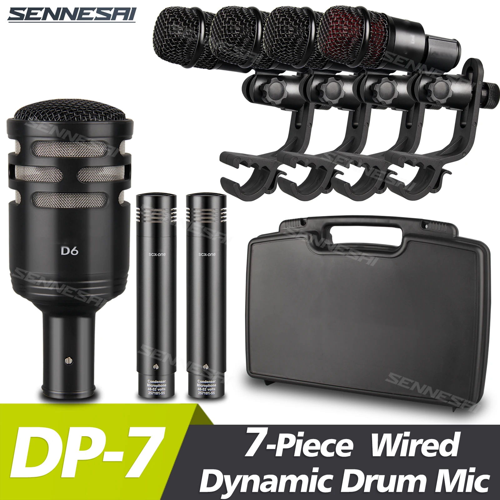 

Top Quality！DP7A 7-Piece Wired Dynamic Drum Microphone (Metal)- Kick Bass, Tom/Snare & Cymbals Mic Set With Box Use dp7