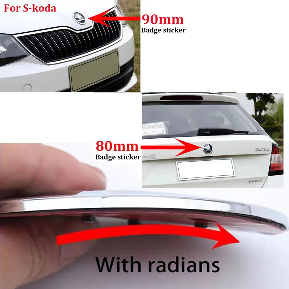 2pcs 80mm 90mm 3D Car Emblem Badge Hood Front Rear Trunk Logo For Skoda Fabia 1 2 Octavia a7 RS Superb Rapid Yeti Karoq Vision