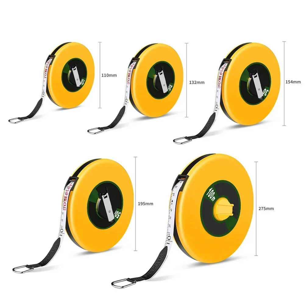 1PC Fiber Measuring Tape 10-100M Soft Tape Measure Ruler Wear-resistant Construction Tape Measure And Swivel Wheel For Surveying