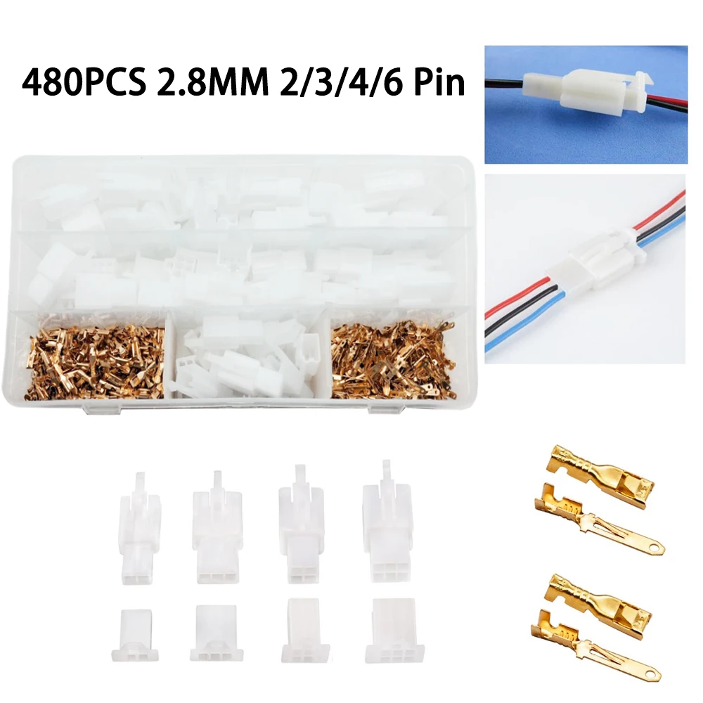 

480Pcs 2.8mm 1 2 3 4 6 8Pin Electrical Motorcycle Wire Connector Male Female Socket Plug and Pin Header Crimp Wire Terminals Kit