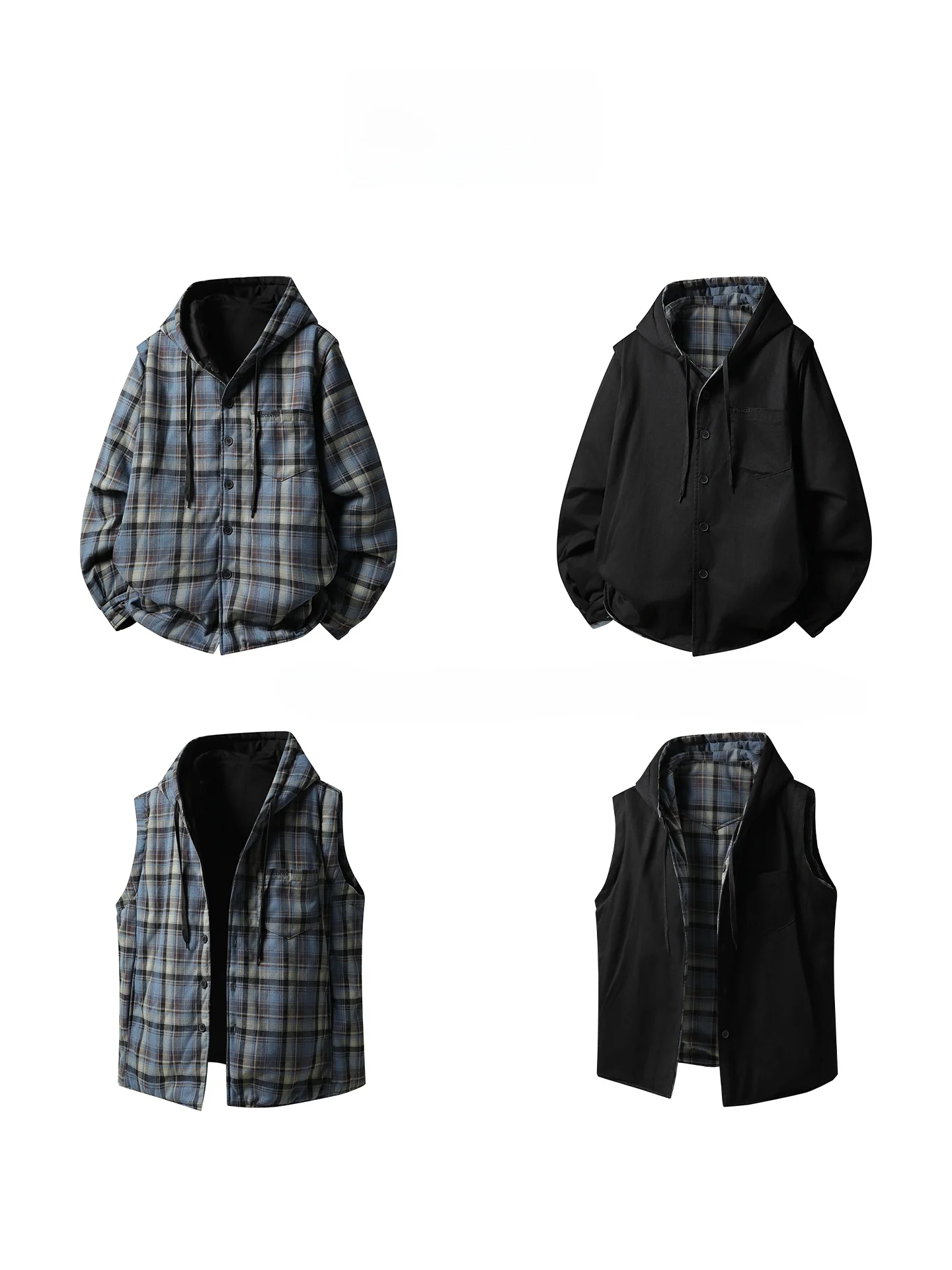 

Женская зимняя куртка-трансформер Free Center: хлопковый жилет, американский стиль, с капюшоном, в клетку, свободный крой, 4 способа ношения