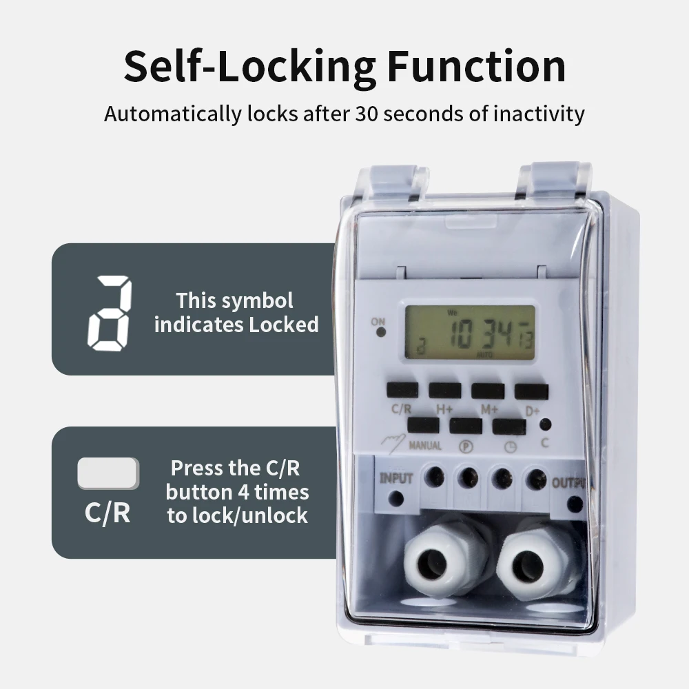 مفتاح مؤقت TNCE 30A، وحدة تحكم في الوقت 220 فولت مقاومة للماء، يتم ضبطها إلى ثوانٍ، 32 مجموعة من الموقت تشغيل وإيقاف، للضوء، مضخة مياه