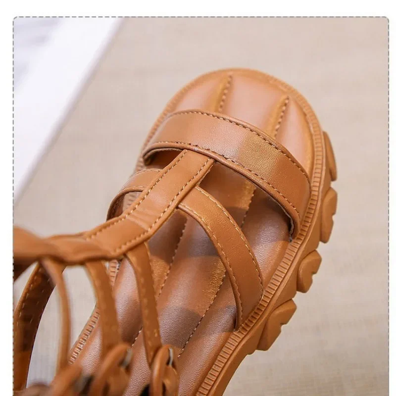 2024 Girls Sandals Summer kids Girl High Button Design Fashionable Hollow Roman Sandals Childrens Personalized Sandals 26-37