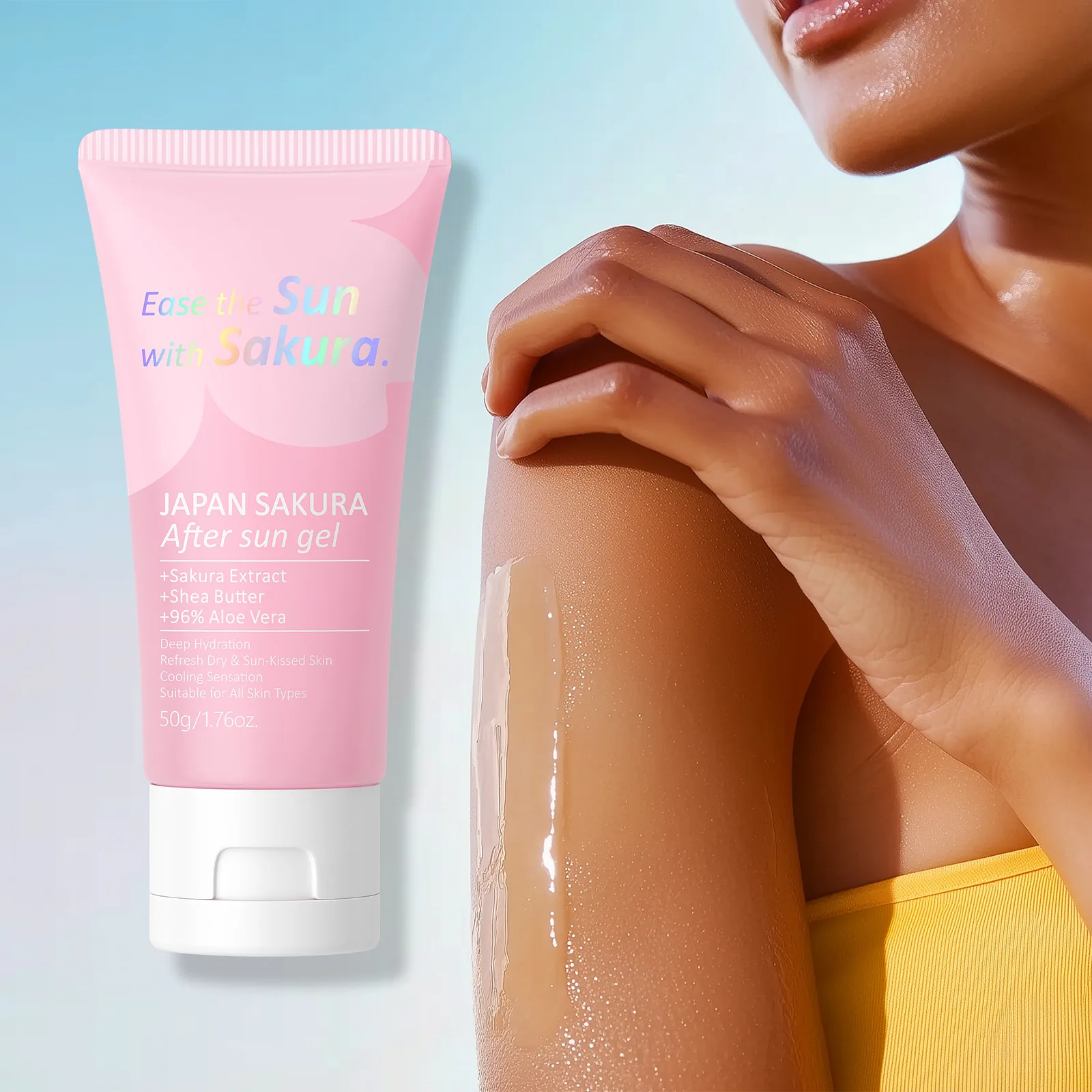 LAIKOU Sakura After Sun Gel, Moisturizing Soothing Aloe Vera Gel for Face and Body, Hydrating Sunburn Relief Repair 50g